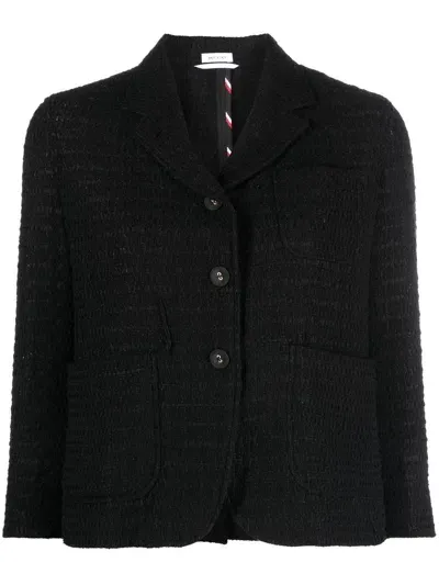 Thom Browne Cropped Sack Sport Tweed Jacket In Schwarz