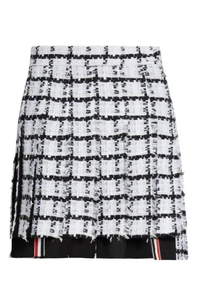 Thom Browne Drop Back Pleated Wool Miniskirt In White