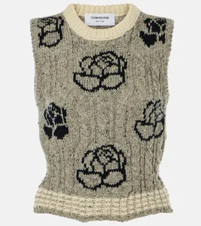 Thom Browne Floral Intarsia Wool And Mohair Vest In Grey