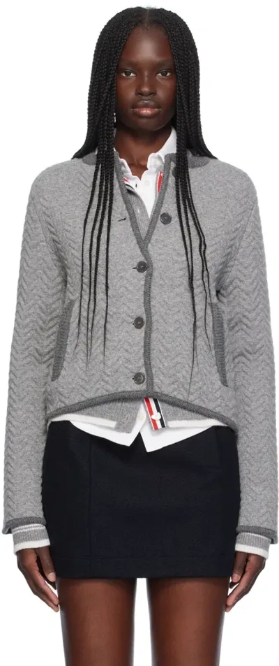 Thom Browne Gray Quilted Herringbone Jacket In 055 Lt Grey