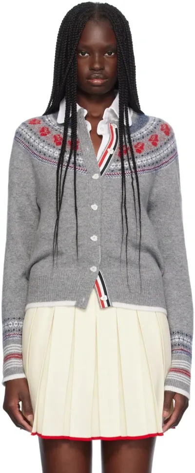 Thom Browne Gray Rose Cardigan In 055 Lt Grey