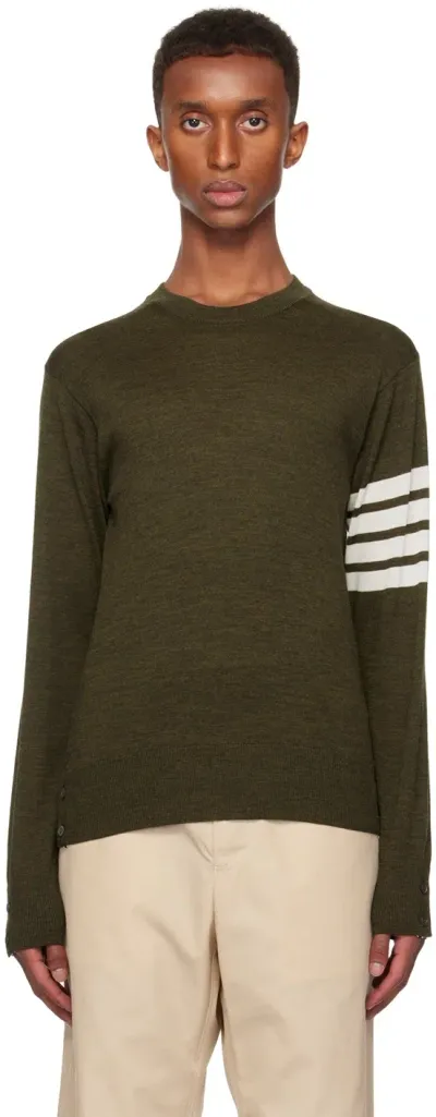 Thom Browne Classic 4 Bar Crewneck Sweater In Dk Green