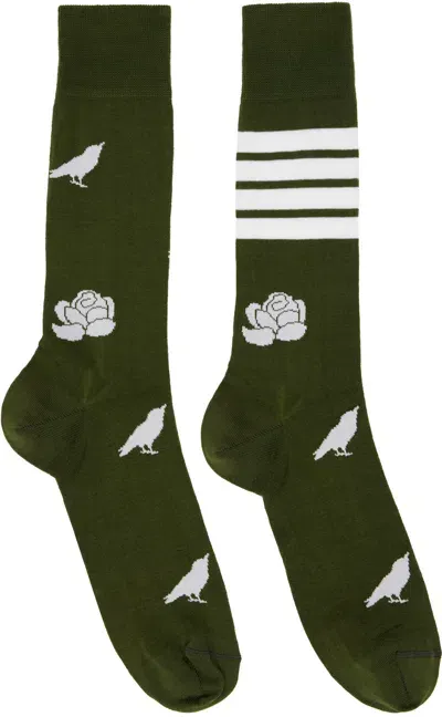 Thom Browne Green Jacquard Socks In 322 Dk Green