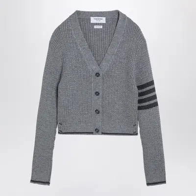 Thom Browne Grey Ribbed Cardigan In Wool In Gray