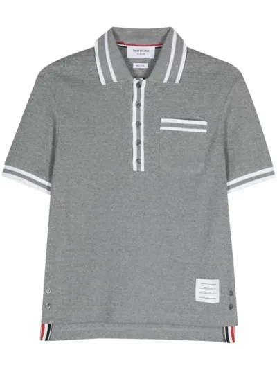 Thom Browne Pointelle Cotton Polo Shirt In Grey