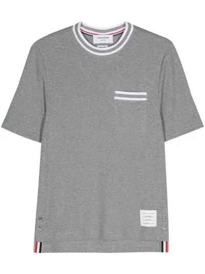 Thom Browne Pointelle Cotton Blend T-shirt In Grey