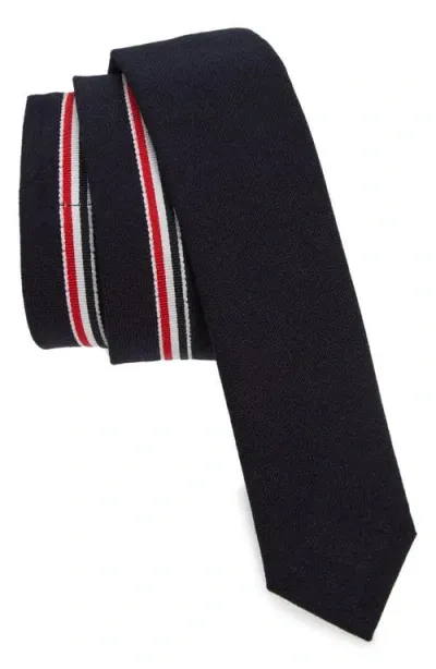 Thom Browne Grosgrain Trim Wool Tie In Gray