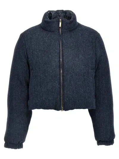 Thom Browne Herringbone Harris Tweed Reversible Down Jacket In Blue