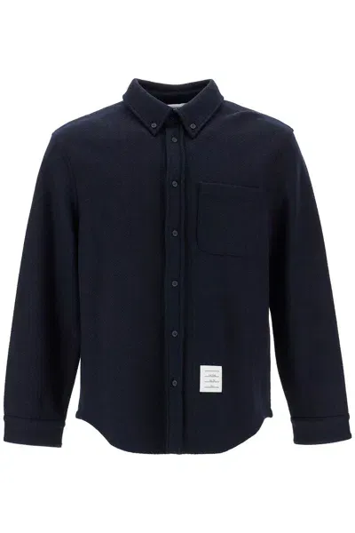 Thom Browne Herringbone Wool Blend Overshirt In Blue