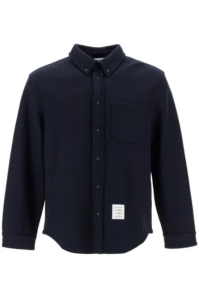 Thom Browne Overshirt In Misto Lana A Spina Di Pesce In Blue