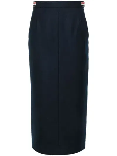 Thom Browne High-waist Wool Midi Skirt In Blue