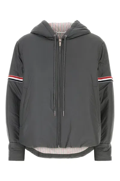 Thom Browne Hooded Down Fill Shirt Hem Jac-38 Nd  Female In Gray