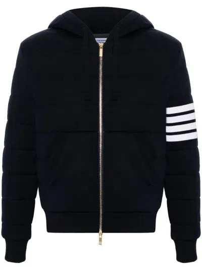 Thom Browne Hooded Virgin Wool Bomber Jacket In Blue