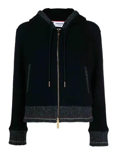 Thom Browne Hooded Zip-up Wool Cardigan In Dark Blue