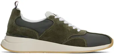 Thom Browne Khaki Nylon Sprinter Sneakers In 320 Dk Green