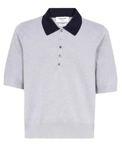 Thom Browne Knitted Cotton Polo Shirt In Grey