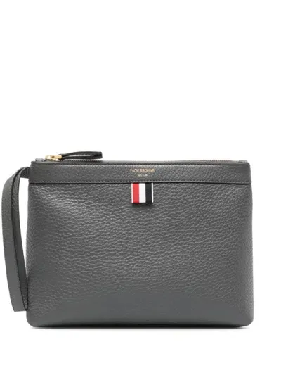 Thom Browne Grosgrain-loop Leather Make-up Bag In Grey