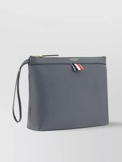 Thom Browne Leather Textured Beauty Case With Wrist Strap In Grey