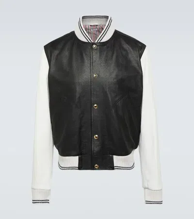 Thom Browne Collegejacke Aus Leder In Black