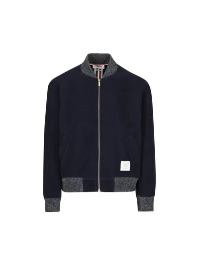 Thom Browne Logo Patch Zip In Navy