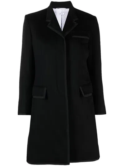 Thom Browne Long Grosgrain Ribbon-trim Coat In Black