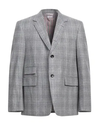 Thom Browne Check Motif Tailored Blazer With Pocket Detailing In Grey