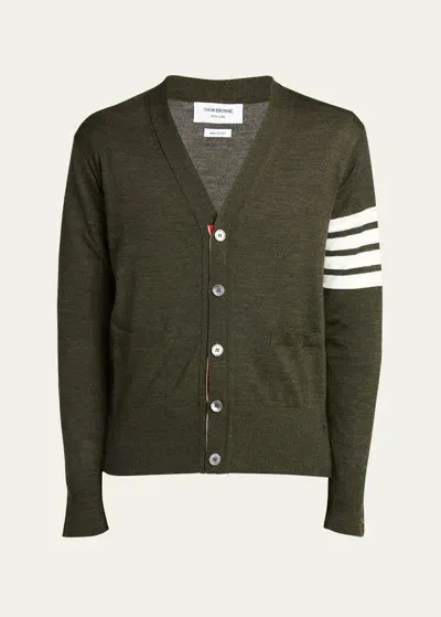 Thom Browne Classic V-neck Cardigan Sustainable In Dk Green