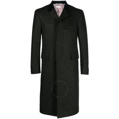 Thom Browne Chesterfield Single Breasted Wool Coat In Green