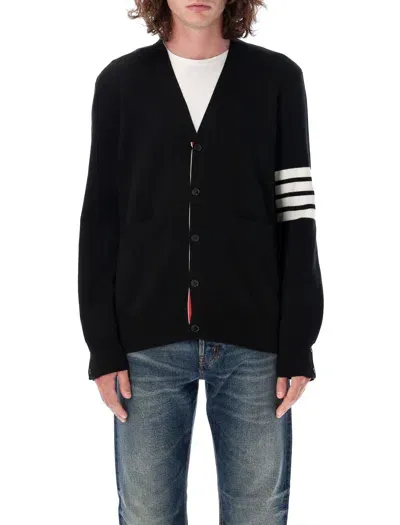 Thom Browne Milano Stitch V Neck Cardigan In Cotton In Black