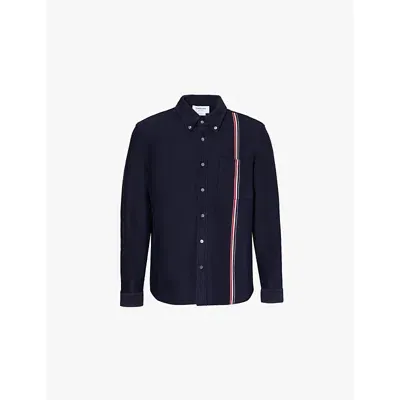 Thom Browne Mens Navy Striped-trim Regular-fit Cotton Shirt In Blue