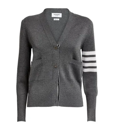 Thom Browne Merino Wool 4-bar Stripe Cardigan In Grey