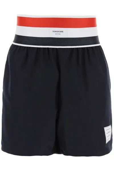 Thom Browne Elastic Waistband Bermuda Shorts In In Blue