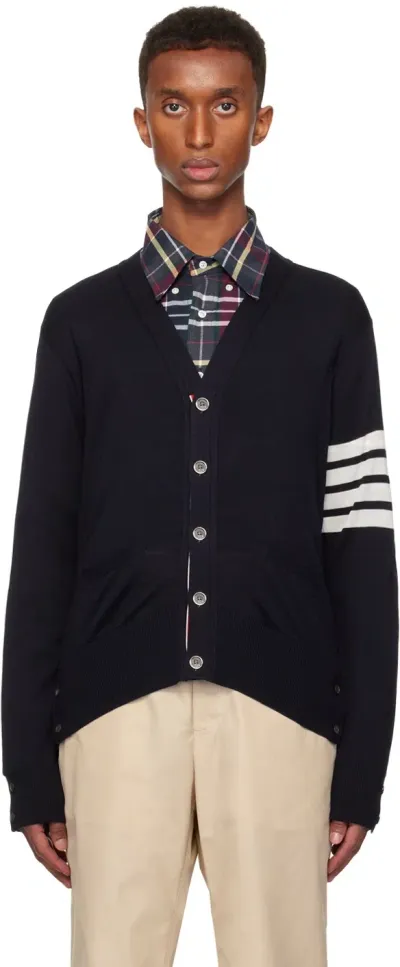 Thom Browne Navy 4-bar Cardigan In 415 Navy