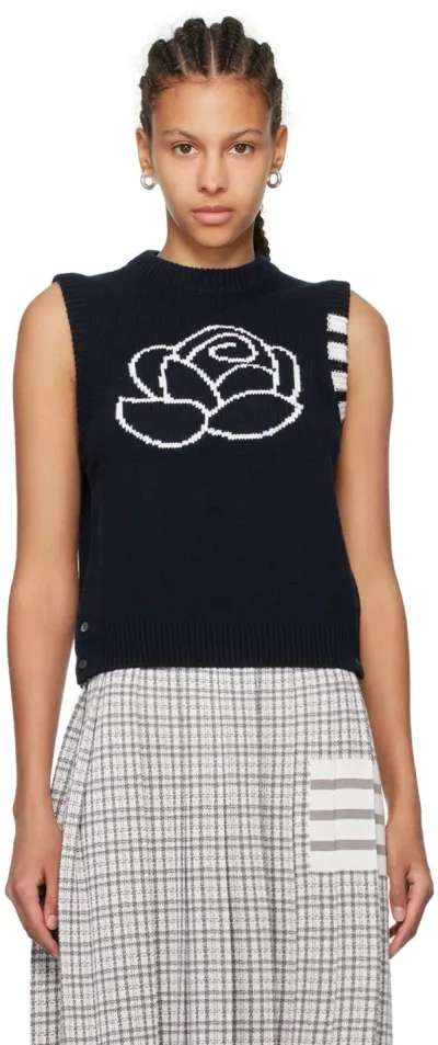 Thom Browne Navy 4-bar Rose Icon Vest In 415 Navy