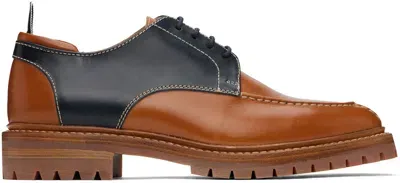 Thom Browne Navy & Tan Apron Stitch Derbys In Brown