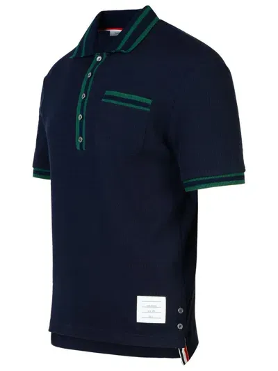 Thom Browne Navy Cotton Blend Polo Shirt