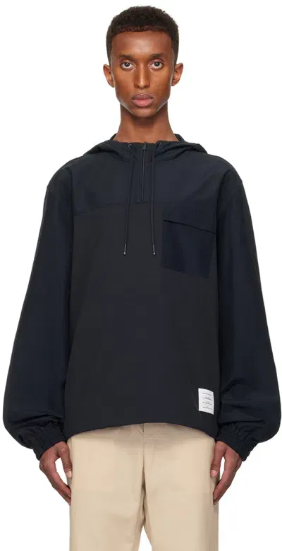 Thom Browne Navy Half Zip Combo Hoodie In 415 Navy