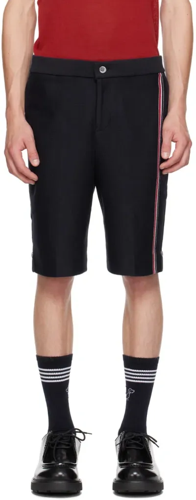 Thom Browne Navy Striped Shorts In 415 Navy