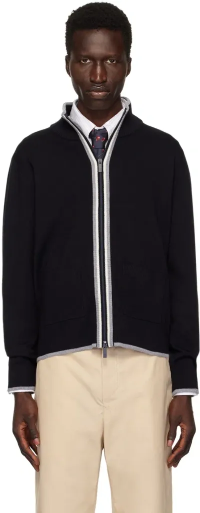 Thom Browne Navy Zip Cardigan In Blue