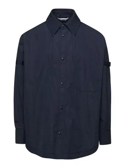 Thom Browne Oversized Blue Shirt With Patch Pockets In Polyamide Blend Man In Black