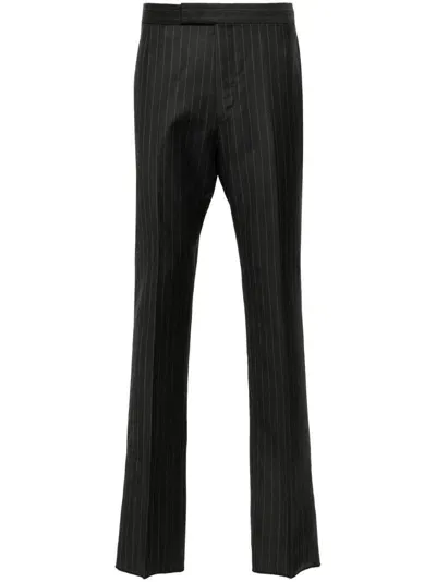 Thom Browne Pinstripe Wool Trousers In Grey