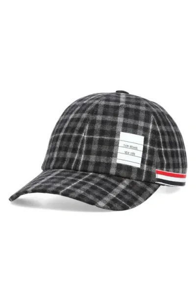 Thom Browne Plaid Wool Baseball Cap In Charcoal