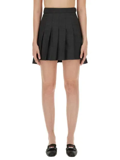 Thom Browne Mini Dropped Back Pleated Skirt In Gray