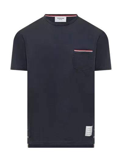 Thom Browne Pocket Tee Shirt In Blue