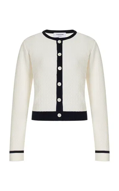 Thom Browne Pointelle-knit Cotton Cardigan In White