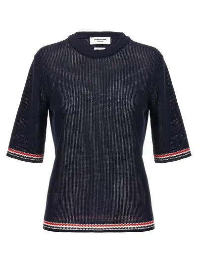 Thom Browne Pointelle Sweater In Dark Blue