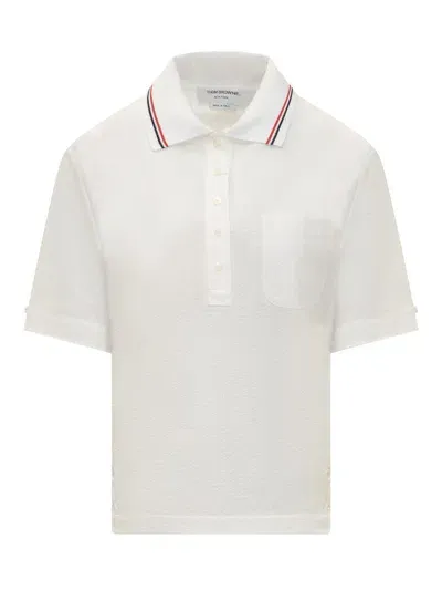 Thom Browne Polo Seersucker Rwb In White