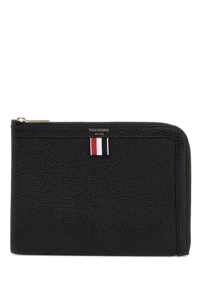 Thom Browne Pouch In Pelle Martellata In Black