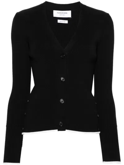 Thom Browne Ribbed Wool-blend Cardigan In Black