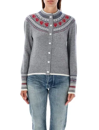 Thom Browne Rose Icelandic Fair-isle Intarsia Cardigan In Grau